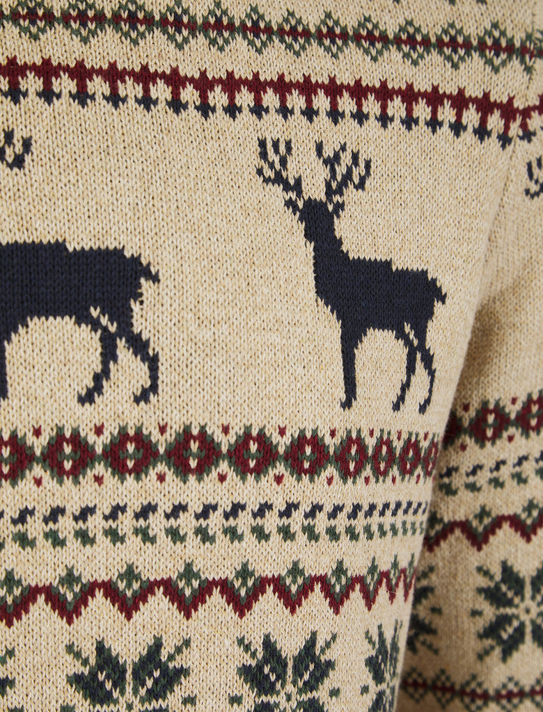 Men's Stag Jacquard Nordic Fair Isle Knitted Christmas Jumper in