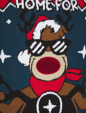 Men's Rude Angel Motif LED Light Up Novelty Knitted Christmas Jumper in Marine - Merry Christmas