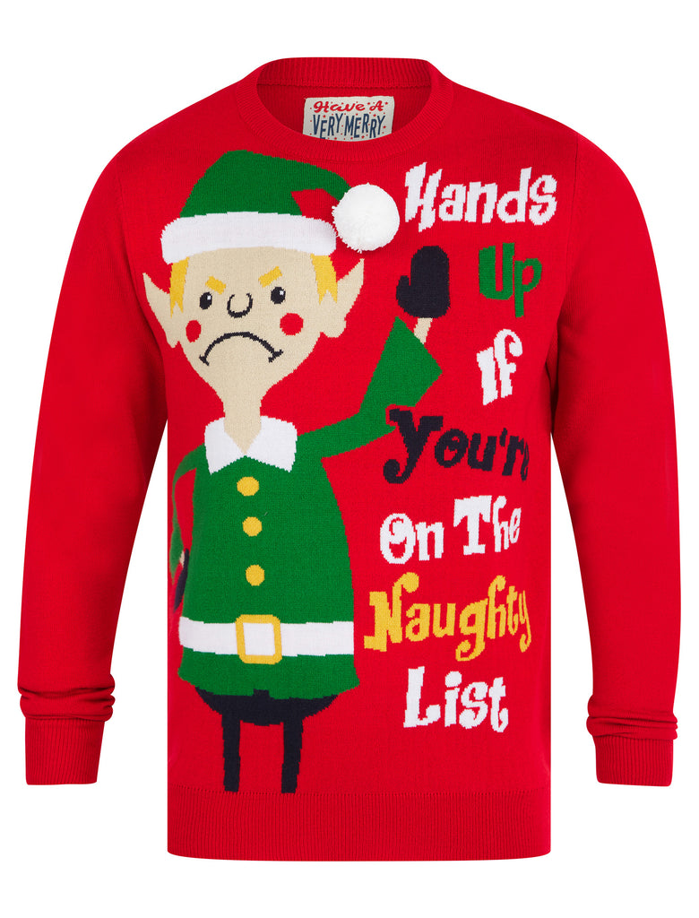 Pull De Noël George Tricoté - Père Noël Cartoon Rouge Sur Fond Blanc, Taille XL Homme