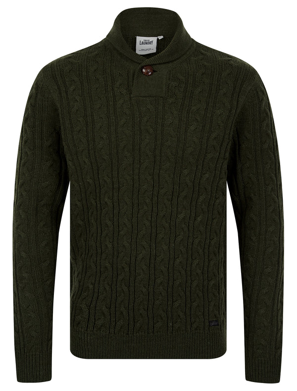 Parallax Shawl Neck Cable Knit Jumper in Green - Tokyo Laundry