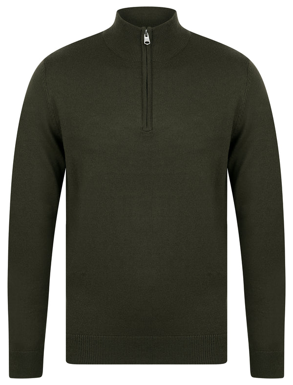 Redwood 2 Half Zip Neck Cashmilon Knit Jumper in Amazon Khaki - Kensington Eastside