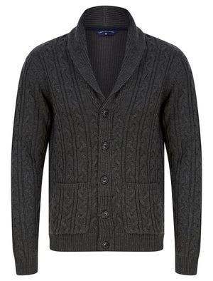 Manji 2 Chunky Cable Knitted Cardigan with Shawl Collar in Charcoal Marl - Tokyo Laundry