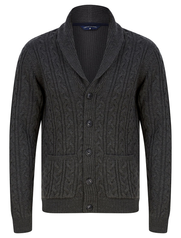 Manji 2 Chunky Cable Knitted Cardigan with Shawl Collar in Charcoal Marl - Tokyo Laundry