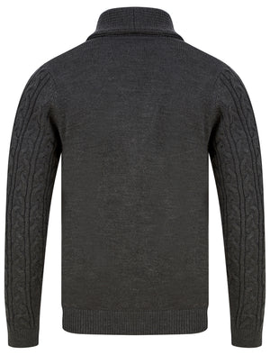 Manji 2 Chunky Cable Knitted Cardigan with Shawl Collar in Charcoal Marl - Tokyo Laundry