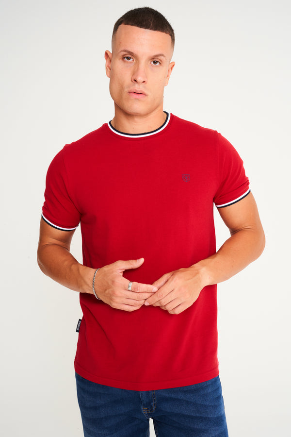 Westmoor Cotton Jersey Crew Neck Ringer T-Shirt in Scooter Red - Kensington Eastside