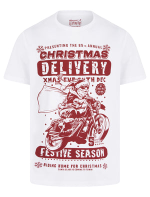 Men's Christmas Delivery Motif Novelty Cotton Christmas T-Shirt in Bright White - Merry Christmas
