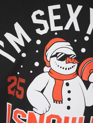 Men's Snowman Weights Motif Novelty Cotton Christmas T-Shirt in Jet Black - Merry Christmas