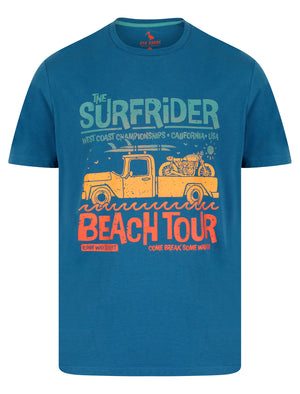 Surfer Van Motif Cotton Jersey T-Shirt in Deep Water - South Shore