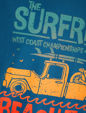 Surfer Van Motif Cotton Jersey T-Shirt in Deep Water - South Shore