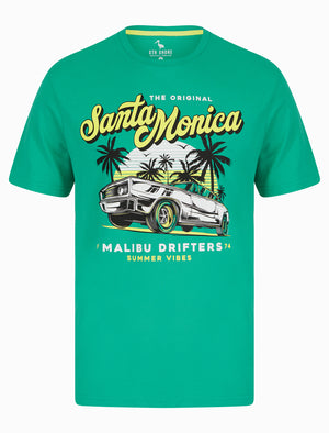 Malibu Drifters Motif Cotton Jersey T-Shirt in Peacock Green - South Shore