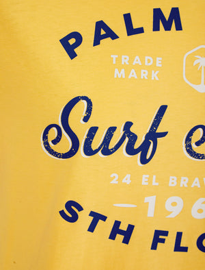 Palm Beach 2 Motif Cotton Jersey T-Shirt in Golden Cream - South Shore