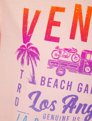 Beach Garage 2 Motif Cotton Jersey T-Shirt in Barely Pink - South Shore