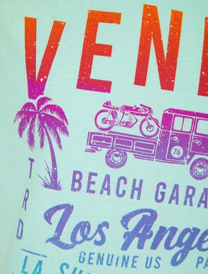 Beach Garage 2 Motif Cotton Jersey T-Shirt in Blue Tint - South Shore