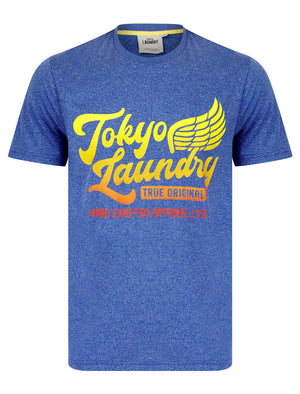 Winger Motif Jersey Grindle Crew-Neck T-Shirt in Victoria Blue - Tokyo Laundry
