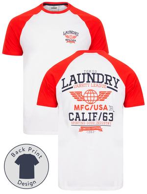 Makita Baseball Style Raglan Sleeve Cotton Jersey Crew Neck T-Shirt in High Risk Red - Tokyo Laundry