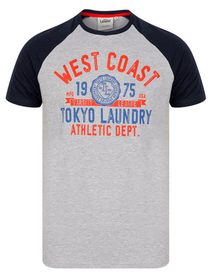 Dewalt Baseball Style Raglan Sleeve Cotton Jersey Crew Neck T-Shirt in Maritime Blue - Tokyo Laundry
