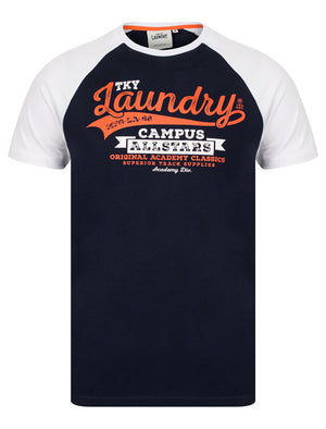 Milwaukee Baseball Style Raglan Sleeve Cotton Jersey Crew Neck T-Shirt in Bright White - Tokyo Laundry