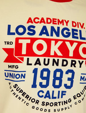 Ryobi Motif Jersey Grindle Crew-Neck Ringer T-Shirt in Snow White - Tokyo Laundry