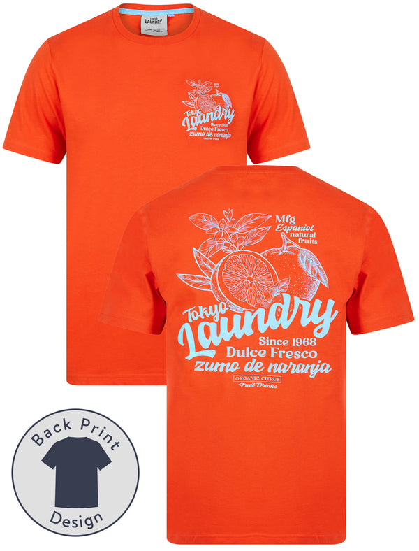 Arlington Vintage Retro Reverse Print Cotton Jersey T-Shirt in Tangerine Tango - Tokyo Laundry
