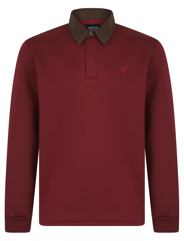 Kaleo Brushback Fleece Pullover Polo Sweatshirt with Corduroy Collar in Pomegranate - Kensington Eastside