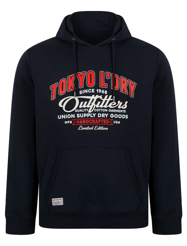 Otley Graphic Motif Brushback Fleece Pullover Hoodie in Sky Captain Navy - Tokyo Laundry