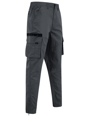 Costello Cotton Blend Multi-Pocket Cargo Trousers in Gray Pinstripe - Tokyo Laundry
