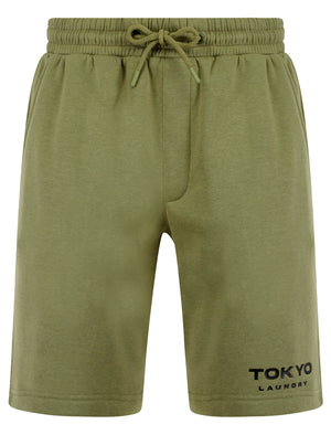 Figure Motif Brushback Fleece Jogger Shorts in Deep Lichen Green - Tokyo Laundry