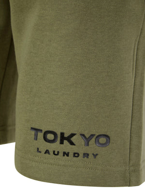 Figure Motif Brushback Fleece Jogger Shorts in Deep Lichen Green - Tokyo Laundry