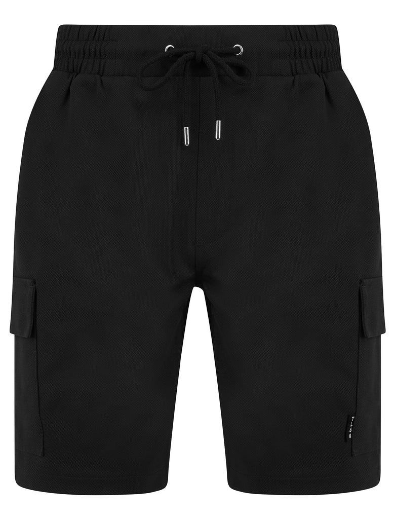 Brent Multi-Pocket Stretch Fabric Jogger Cargo Shorts in Jet Black