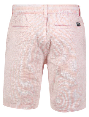 Myrtos Yarn Dyed Seersucker Stripe Cotton Chino Shorts in Pink Almond Blossom - Tokyo Laundry