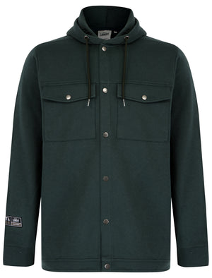 Phantom Hooded Brushback Fleece Overshirt Jacket in Dark Green - Tokyo Laundry