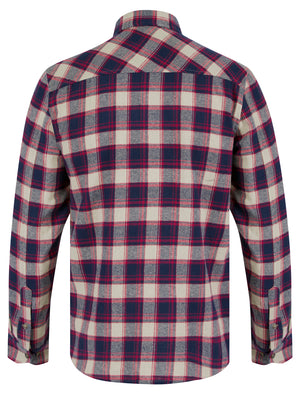 Urbion Yarn Dyed Checked Cotton Flannel Shirt in Stone / Red - Tokyo Laundry