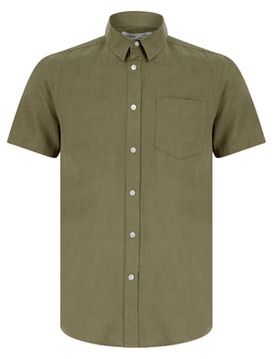 Bertrand  Classic Collar Short Sleeve Cotton Linen Shirt in Light Khaki - Tokyo Laundry