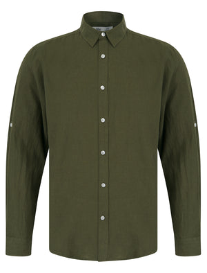 Helios Classic Collar Long Sleeve Cotton Linen Shirt in Ivy Green - Tokyo Laundry