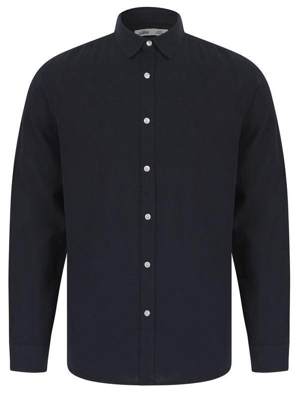 Helios Classic Collar Long Sleeve Cotton Linen Shirt in Sky Captain Navy - Tokyo Laundry