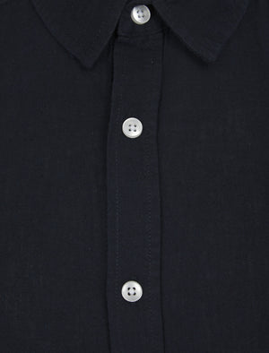Helios Classic Collar Long Sleeve Cotton Linen Shirt in Sky Captain Navy - Tokyo Laundry