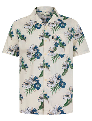 Jalisco Floral Print Short Sleeve Open Collar Hawaiian Shirt in White Alyssum - Tokyo Laundry