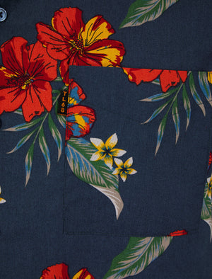 Jalisco Floral Print Short Sleeve Open Collar Hawaiian Shirt in Sargasso Sea - Tokyo Laundry