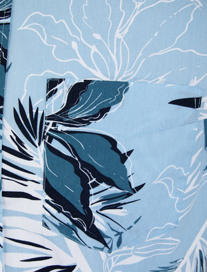 Mahana Tropical Print Short Sleeve Cotton Poplin Hawaiian Shirt in Dream Blue - Tokyo Laundry