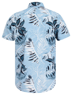 Mahana Tropical Print Short Sleeve Cotton Poplin Hawaiian Shirt in Dream Blue - Tokyo Laundry