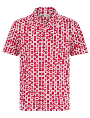 Makalawena Patterned Floral Print Short Sleeve Open Collar Hawaiian Shirt in Barados Cherry - Tokyo Laundry