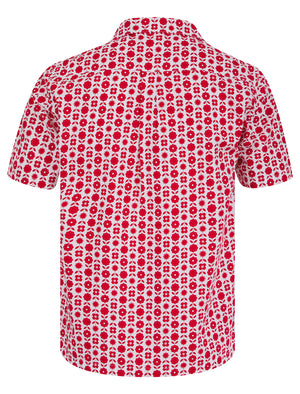 Makalawena Patterned Floral Print Short Sleeve Open Collar Hawaiian Shirt in Barados Cherry - Tokyo Laundry