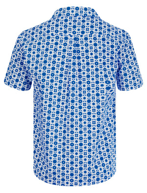 Makalawena Patterned Floral Print Short Sleeve Open Collar Hawaiian Shirt in Super Sonic - Tokyo Laundry
