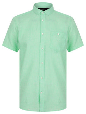 Portree Gingham Check Short Sleeve Cotton Linen Blend Shirt in Spearmint - Kensington Eastside
