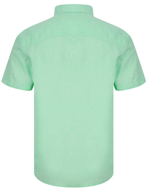 Portree Gingham Check Short Sleeve Cotton Linen Blend Shirt in Spearmint - Kensington Eastside
