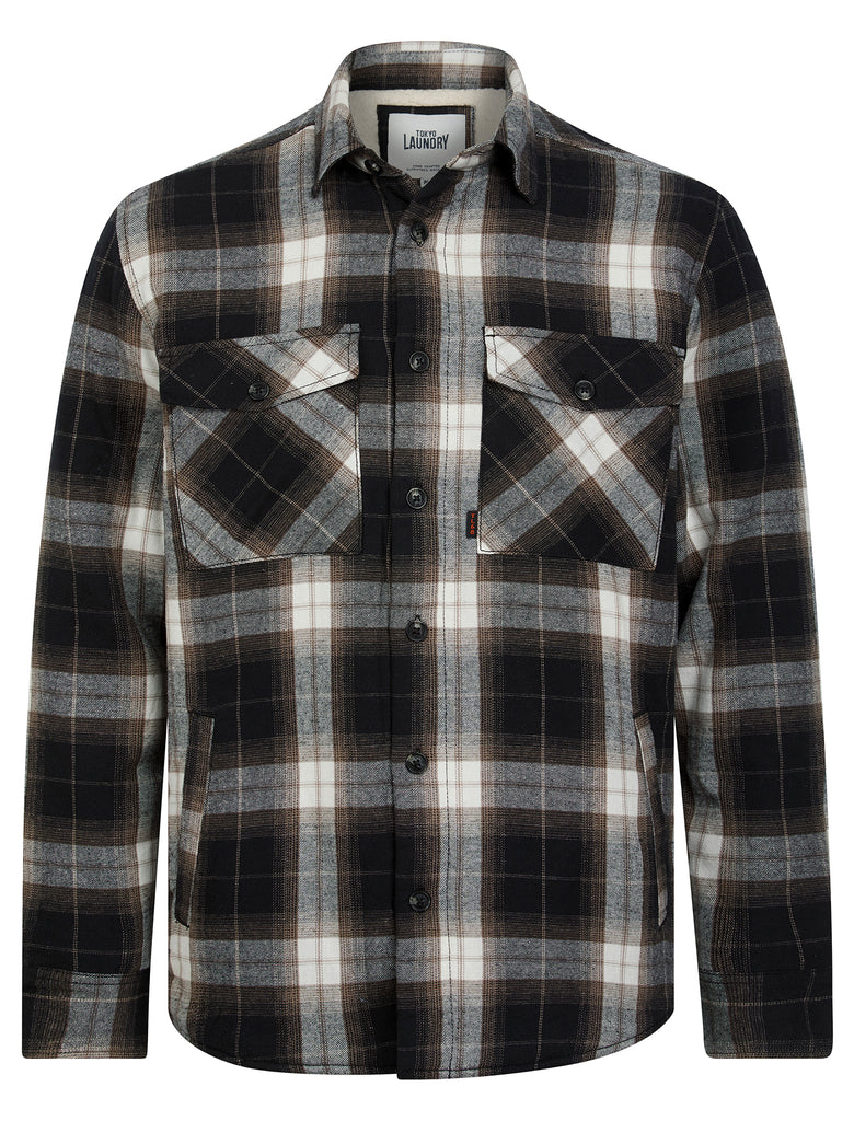 Kristoffer Sherpa Fleece Lined Cotton Flannel Checked Overshirt