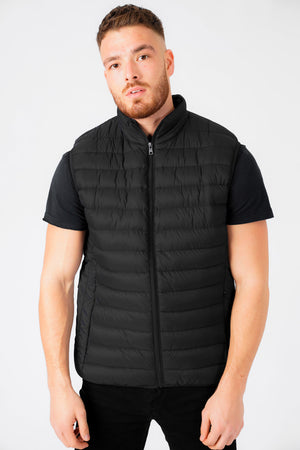 Yellin 2 Quilted Puffer Gilet with Fleece Lined Collar in Jet Black / Burgundy - Tokyo Laundry