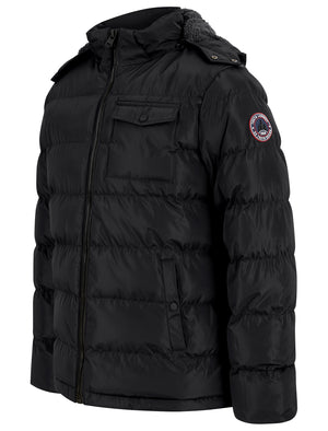 Odenkirk Borg Lined Quilted Puffer Jacket with Detachable Hood in Jet Black - Tokyo Laundry Active Tech