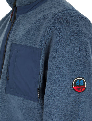 Calllias Teddy Borg Fleece Funnel Neck Jacket Top in Airforce - Tokyo Laundry