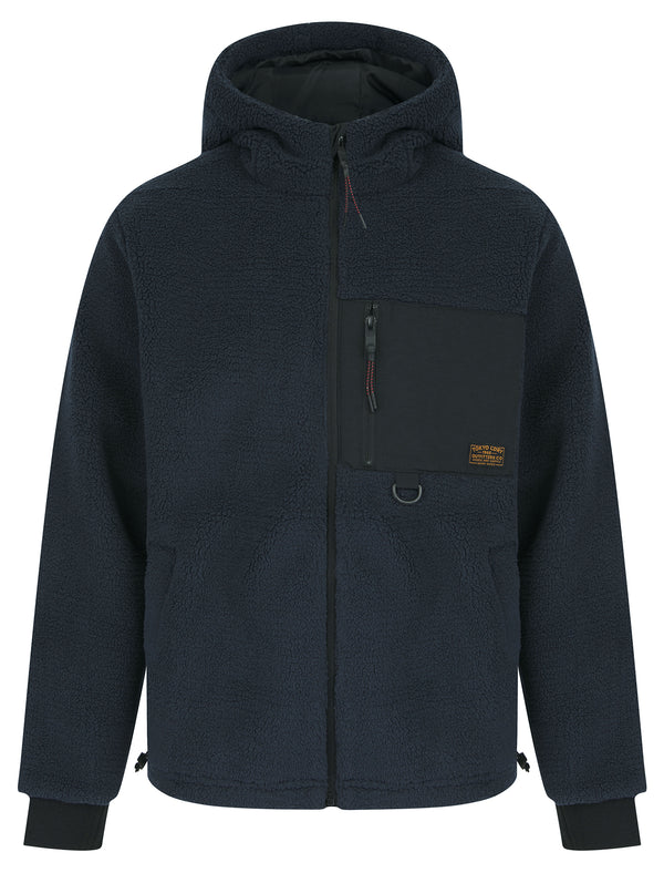 Wafai Hooded Teddy Borg Fleece Jacket Top in Sky Captain Navy - Tokyo Laundry
